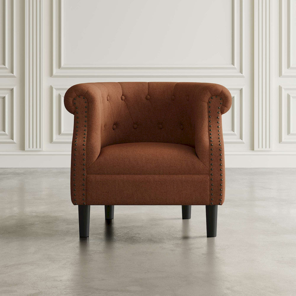 Jofran - Lily Transitional Contemporary Upholstered Barrel Curved Back Accent Chair with Nailhead Trim, Spice - LILY-CH-SPICE view 4