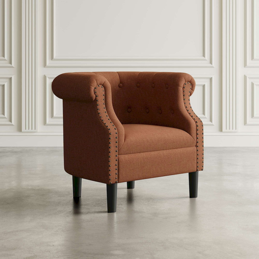 Jofran - Lily Transitional Contemporary Upholstered Barrel Curved Back Accent Chair with Nailhead Trim, Spice - LILY-CH-SPICE view 5