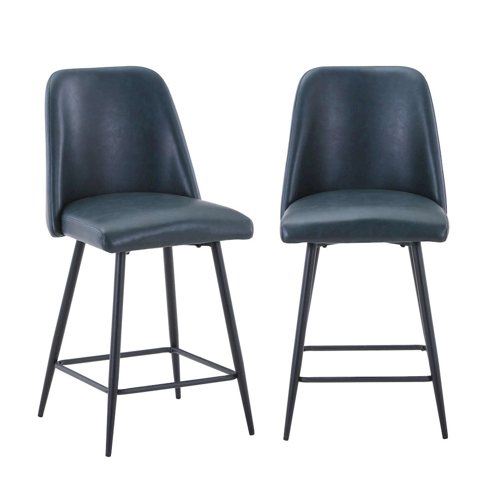 Jofran - Maddox Mid-Century Modern Faux Leather Upholstered Counter Height Barstool (Set of 2) Blueberry - 2271-MADDOXSTBLB view 7