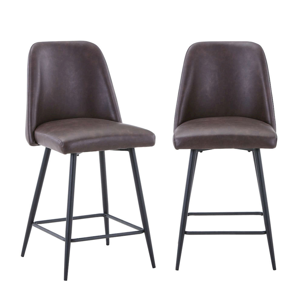Jofran - Maddox Mid-Century Modern Faux Leather Upholstered Counter Height Barstool (Set of 2) Dark Brown - 2271-MADDOXSTDBN view 7