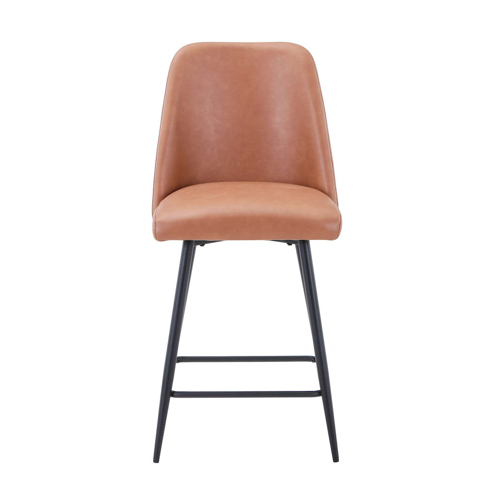 Jofran - Maddox Mid-Century Modern Faux Leather Upholstered Counter Height Barstool (Set of 2) Light Brown - 2271-MADDOXSTLBN view 1