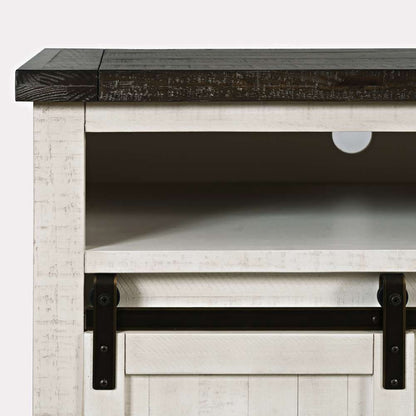 Jofran - Madison County Solid Pine Rustic 64in Barn Door Farmhouse TV Stand Console with Electric Fireplace, Vintage White - 1706-FP6432 veiw 2