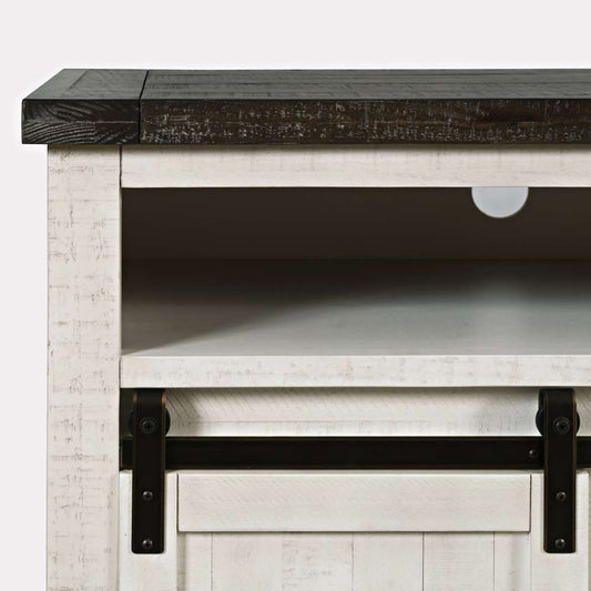 Jofran - Madison County Solid Pine Rustic 64in Barn Door Farmhouse TV Stand Console with Electric Fireplace, Vintage White - 1706-FP6432 veiw 2