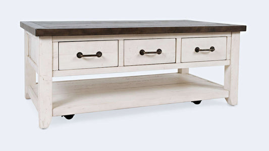 Jofran - Madison County Reclaimed Pine Harris 3 Drawer Cocktail Table - Vintage White - 1706-11 view 2
