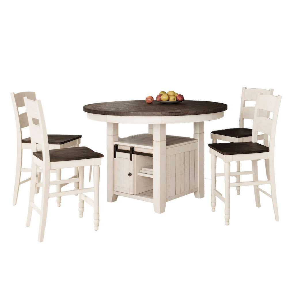 Jofran - Madison County Rustic Farmhouse Five Piece Reclaimed Solid Wood Counter Height Round Dining Set with Ladderback Barstools - 1706-54C-4-BS401KD view 1