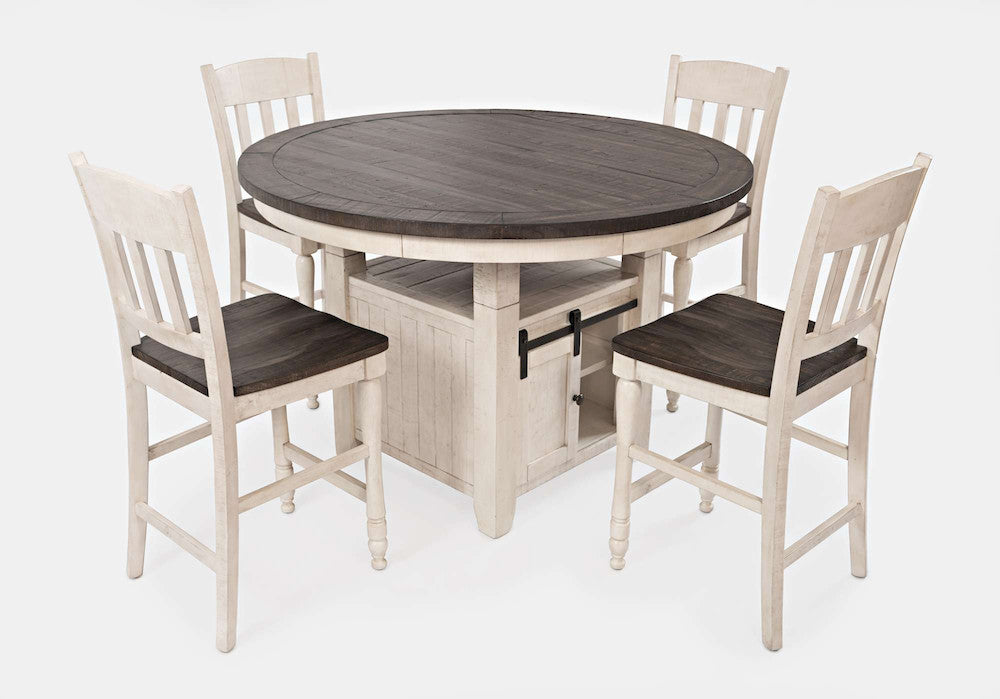 Jofran - Madison County Rustic Farmhouse Five Piece Reclaimed Solid Wood Counter Height Round Dining Set with Slatback Barstools - 1706-54C-4-BS420KD view 1