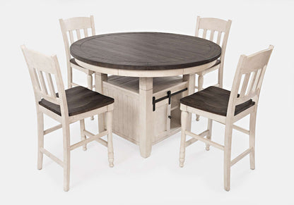 Jofran - Madison County Rustic Farmhouse Five Piece Reclaimed Solid Wood Counter Height Round Dining Set with Slatback Barstools - 1706-54C-4-BS420KD view 1