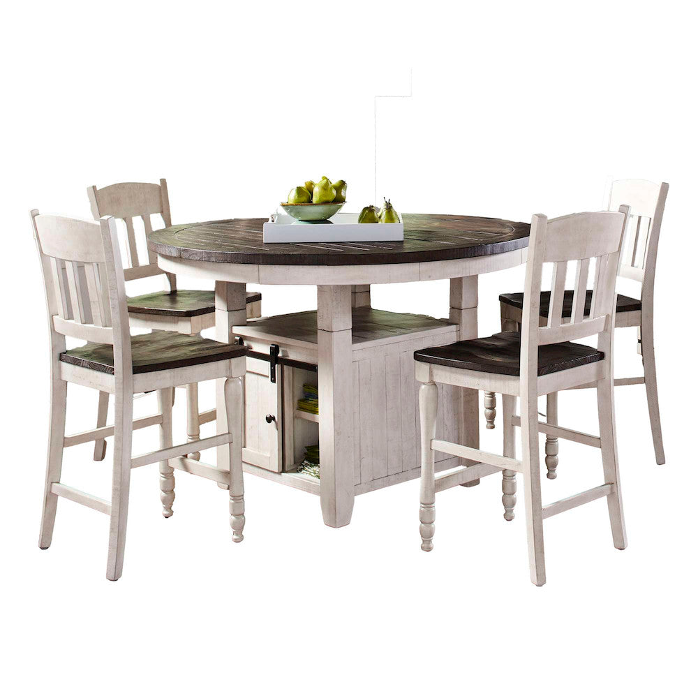 Jofran - Madison County Rustic Farmhouse Five Piece Reclaimed Solid Wood Counter Height Round Dining Set with Slatback Barstools - 1706-54C-4-BS420KD view 2