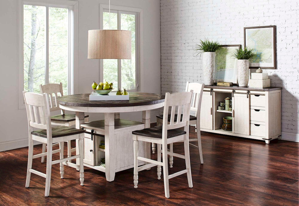 Jofran - Madison County Rustic Farmhouse Five Piece Reclaimed Solid Wood Counter Height Round Dining Set with Slatback Barstools - 1706-54C-4-BS420KD view 7