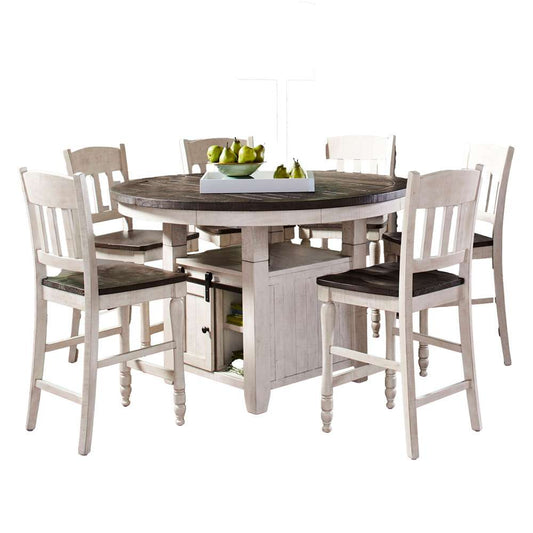 Jofran - Madison County Rustic Farmhouse Seven Piece Reclaimed Solid Wood Counter Height Round Dining Set with Slatback Barstools - 1706-54C-6-BS420KD veiw 2