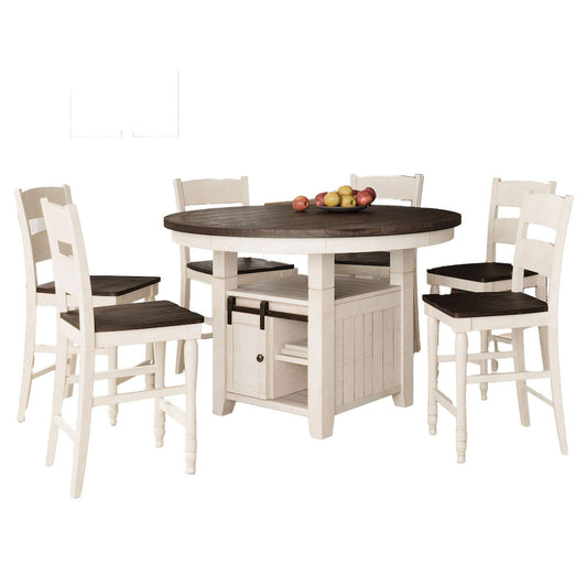 Jofran - Madison County Rustic Farmhouse Seven Piece Reclaimed Solid Wood Counter Height Round Dining Set with Ladderback Barstools - 1706-54C-6-BS401KD view 1