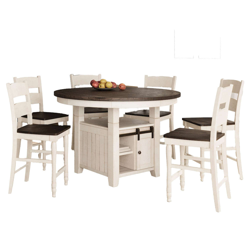 Jofran - Madison County Rustic Farmhouse Seven Piece Reclaimed Solid Wood Counter Height Round Dining Set with Ladderback Barstools - 1706-54C-6-BS401KD view 2
