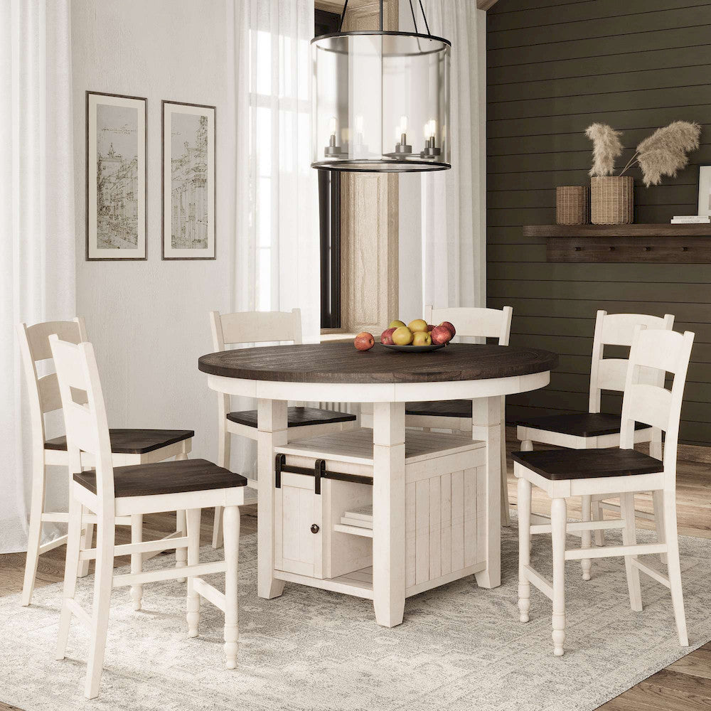 Jofran - Madison County Rustic Farmhouse Seven Piece Reclaimed Solid Wood Counter Height Round Dining Set with Ladderback Barstools - 1706-54C-6-BS401KD view 12