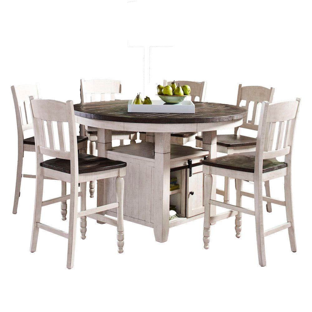 Jofran - Madison County Rustic Farmhouse Seven Piece Reclaimed Solid Wood Counter Height Round Dining Set with Slatback Barstools - 1706-54C-6-BS420KD view 2
