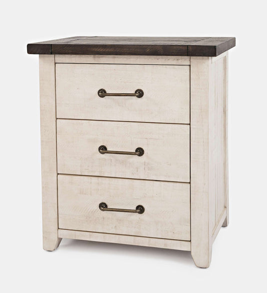 Jofran - Madison County Rustic Reclaimed Solid Wood Farmhouse USB Charging Nightstand in Vintage White - 1706B-90ST view 2