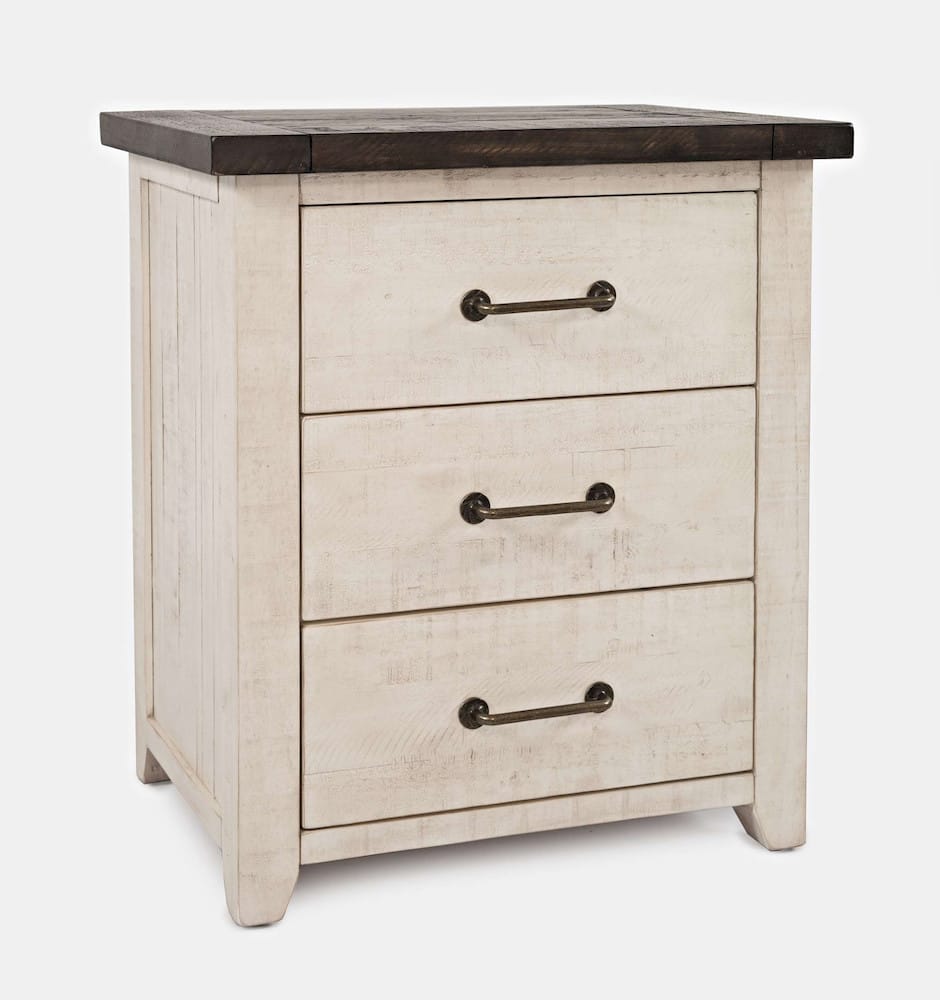 Jofran - Madison County Rustic Reclaimed Solid Wood Farmhouse USB Charging Nightstand in Vintage White - 1706B-90ST view 3