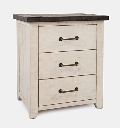 Jofran - Madison County Rustic Reclaimed Solid Wood Farmhouse USB Charging Nightstand in Vintage White - 1706B-90ST view 3