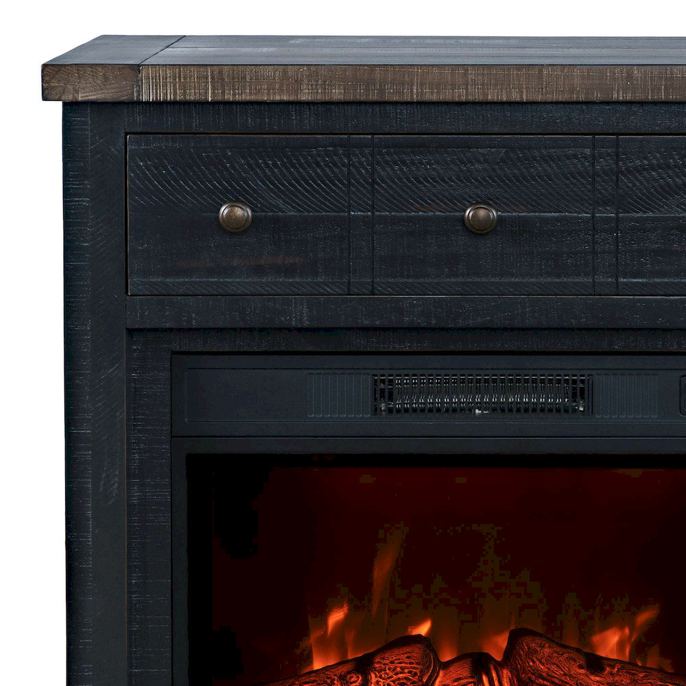 Jofran - Madison County Solid Wood Rustic 32in Farmhouse Electric Fireplace Console TV Stand in Antique Black - 1702-FP32 view 7