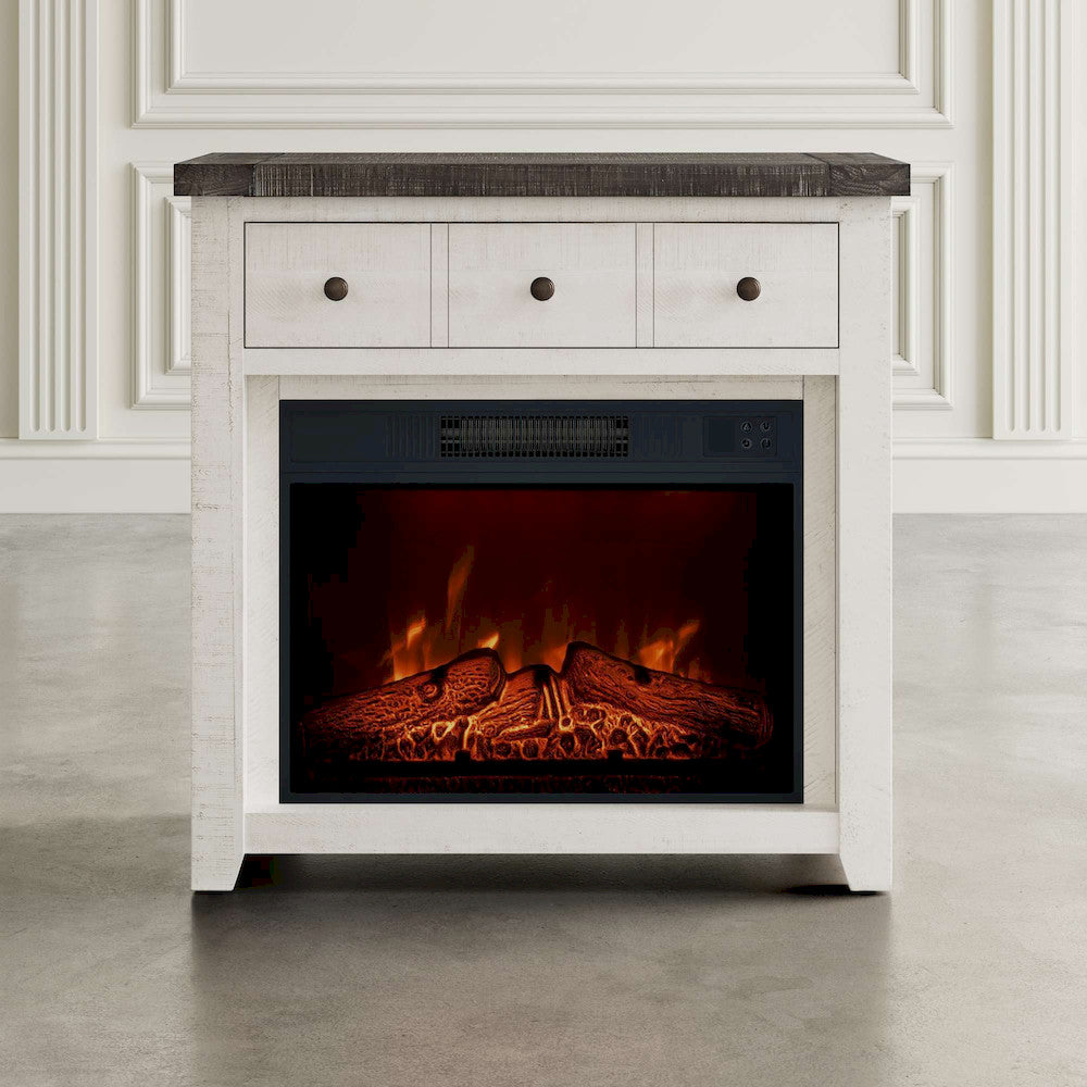 Jofran - Madison County Solid Wood Rustic 32in Farmhouse Electric Fireplace Console TV Stand in Antique White - 1706-FP32 view 6