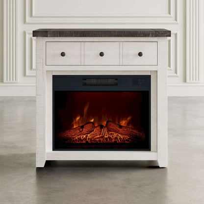 Jofran - Madison County Solid Wood Rustic 32in Farmhouse Electric Fireplace Console TV Stand in Antique White - 1706-FP32 view 6