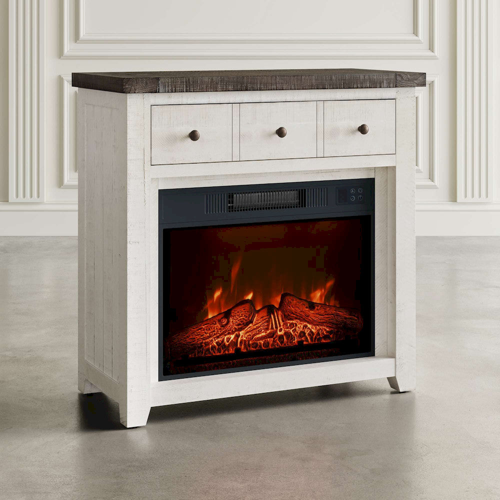 Jofran - Madison County Solid Wood Rustic 32in Farmhouse Electric Fireplace Console TV Stand in Antique White - 1706-FP32 view 7