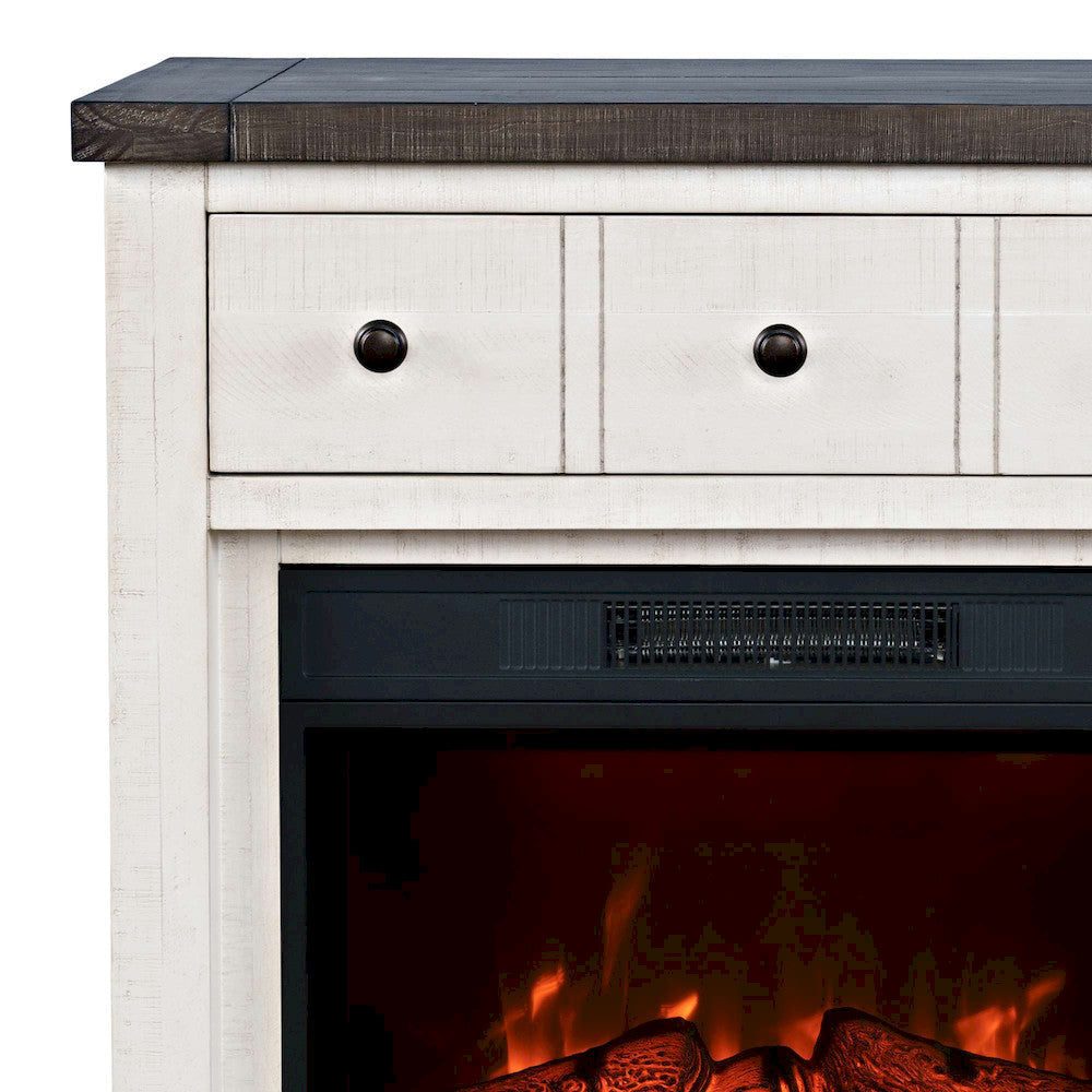 Jofran - Madison County Solid Wood Rustic 32in Farmhouse Electric Fireplace Console TV Stand in Antique White - 1706-FP32 view 8