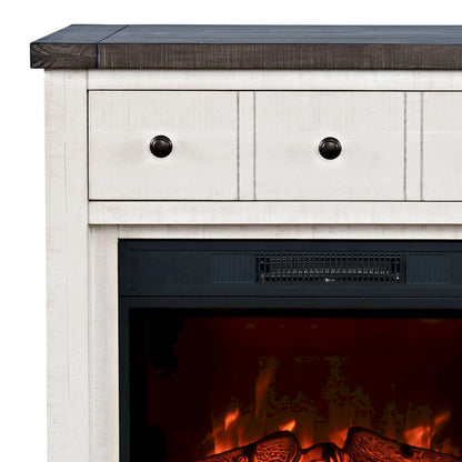Jofran - Madison County Solid Wood Rustic 32in Farmhouse Electric Fireplace Console TV Stand in Antique White - 1706-FP32 view 8