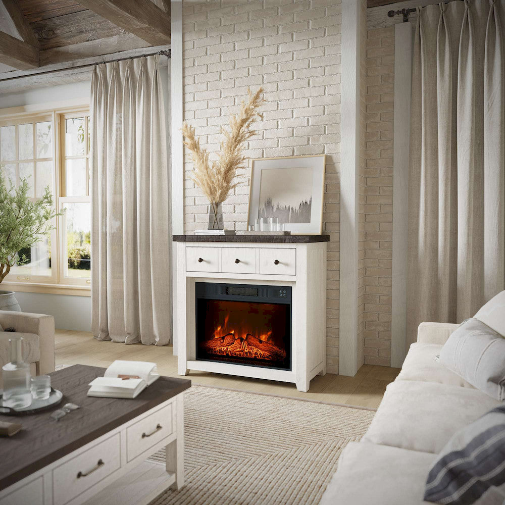 Jofran - Madison County Solid Wood Rustic 32in Farmhouse Electric Fireplace Console TV Stand in Antique White - 1706-FP32 view 12