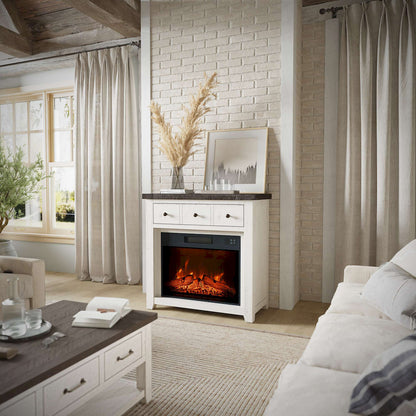 Jofran - Madison County Solid Wood Rustic 32in Farmhouse Electric Fireplace Console TV Stand in Antique White - 1706-FP32 view 12