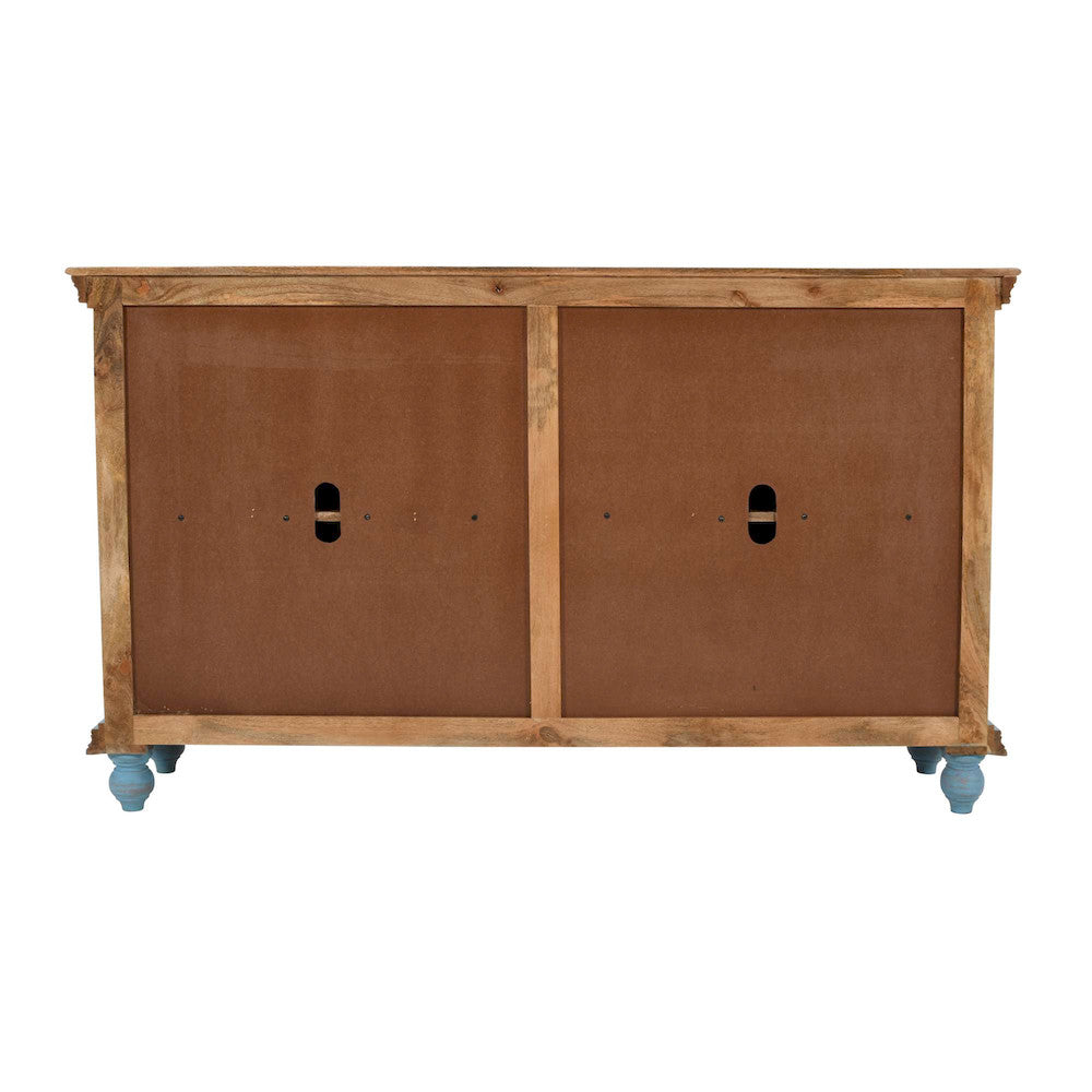 Jofran - Marchand 71in Solid Wood Boho Distressed Sideboard Cabinet with Artisan Carved Doors in Antique Blue - 2345-71 view 4