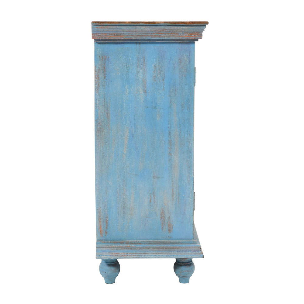 Jofran - Marchand 71in Solid Wood Boho Distressed Sideboard Cabinet with Artisan Carved Doors in Antique Blue - 2345-71 view 5