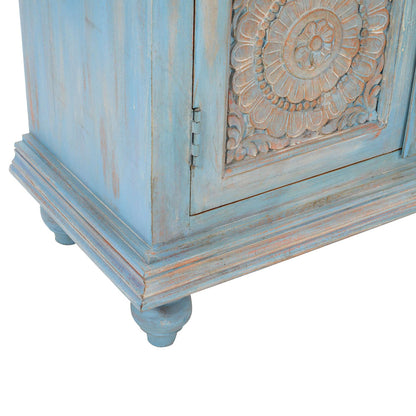 Jofran - Marchand 71in Solid Wood Boho Distressed Sideboard Cabinet with Artisan Carved Doors in Antique Blue - 2345-71 view 6