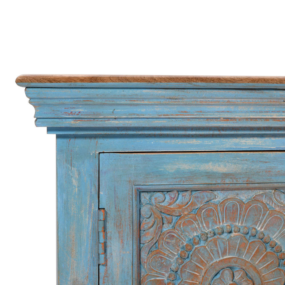 Jofran - Marchand 71in Solid Wood Boho Distressed Sideboard Cabinet with Artisan Carved Doors in Antique Blue - 2345-71 view 9