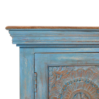 Jofran - Marchand 71in Solid Wood Boho Distressed Sideboard Cabinet with Artisan Carved Doors in Antique Blue - 2345-71 view 9