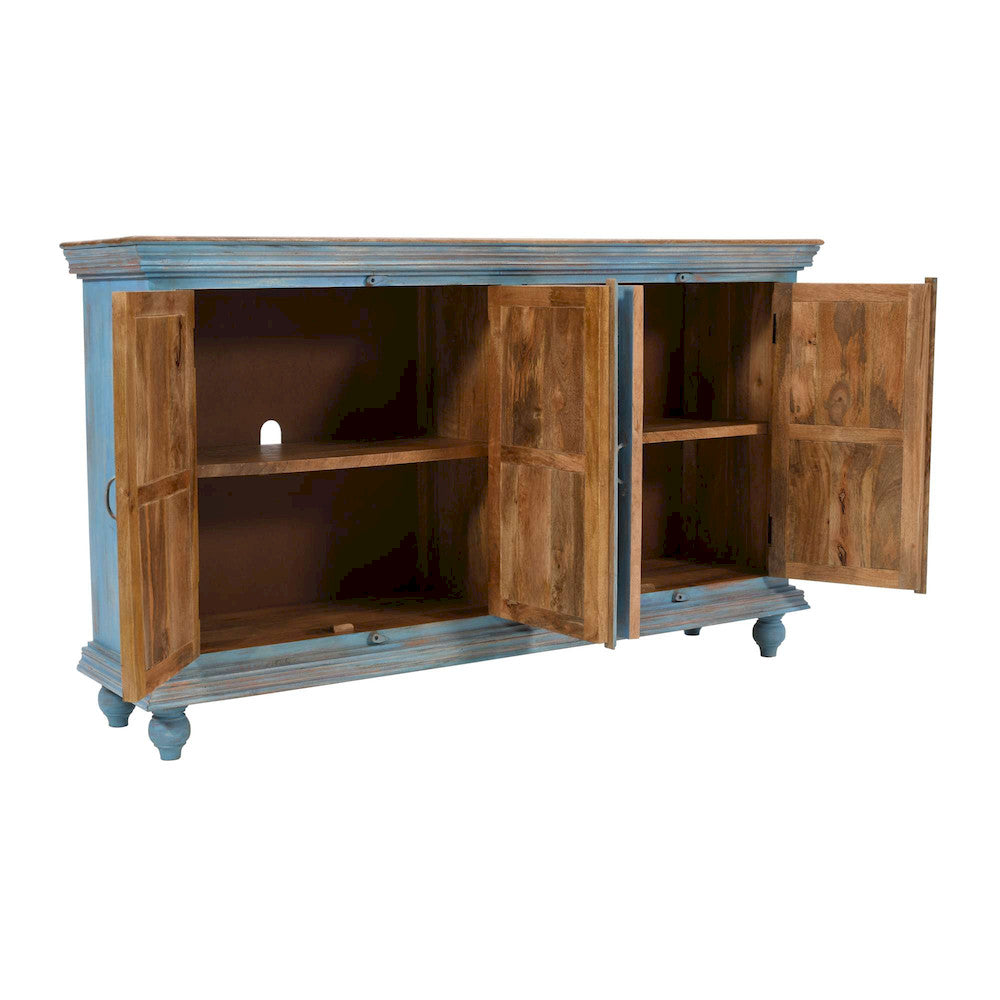 Jofran - Marchand 71in Solid Wood Boho Distressed Sideboard Cabinet with Artisan Carved Doors in Antique Blue - 2345-71 view 11