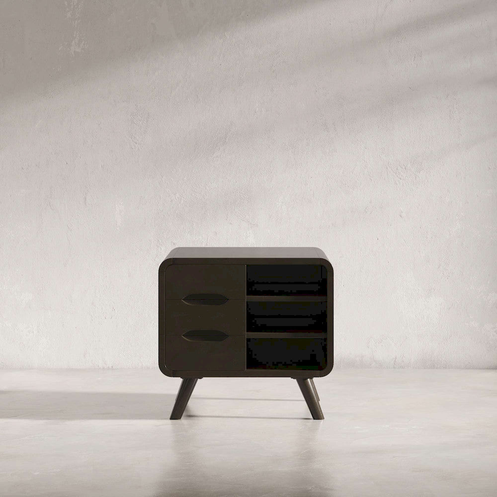 Jofran - Marlowe Mid-Century Modern 24in Curved End Table with Storage Drawers, Dark Brown - 2240-6 view 4