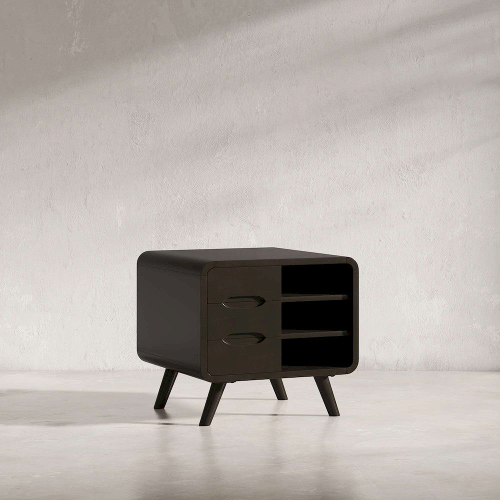 Jofran - Marlowe Mid-Century Modern 24in Curved End Table with Storage Drawers, Dark Brown - 2240-6 view 5