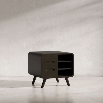 Jofran - Marlowe Mid-Century Modern 24in Curved End Table with Storage Drawers, Dark Brown - 2240-6 view 5