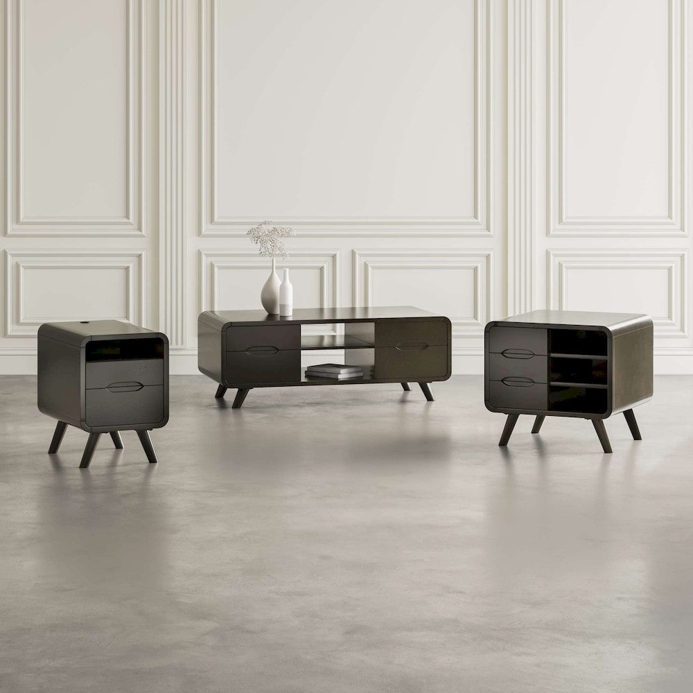 Jofran - Marlowe Mid-Century Modern 24in Curved End Table with Storage Drawers, Dark Brown - 2240-6 view 6