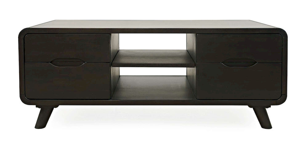 Jofran - Marlowe Mid-Century Modern 48in Curved Coffee Table with Storage Drawers, Dark Brown - 2240-5 view 1