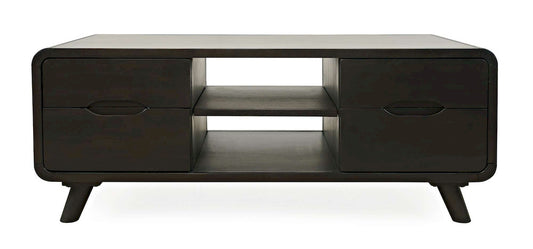 Jofran - Marlowe Mid-Century Modern 48in Curved Coffee Table with Storage Drawers, Dark Brown - 2240-5 view 1