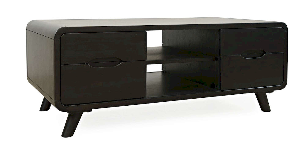 Jofran - Marlowe Mid-Century Modern 48in Curved Coffee Table with Storage Drawers, Dark Brown - 2240-5 view 2