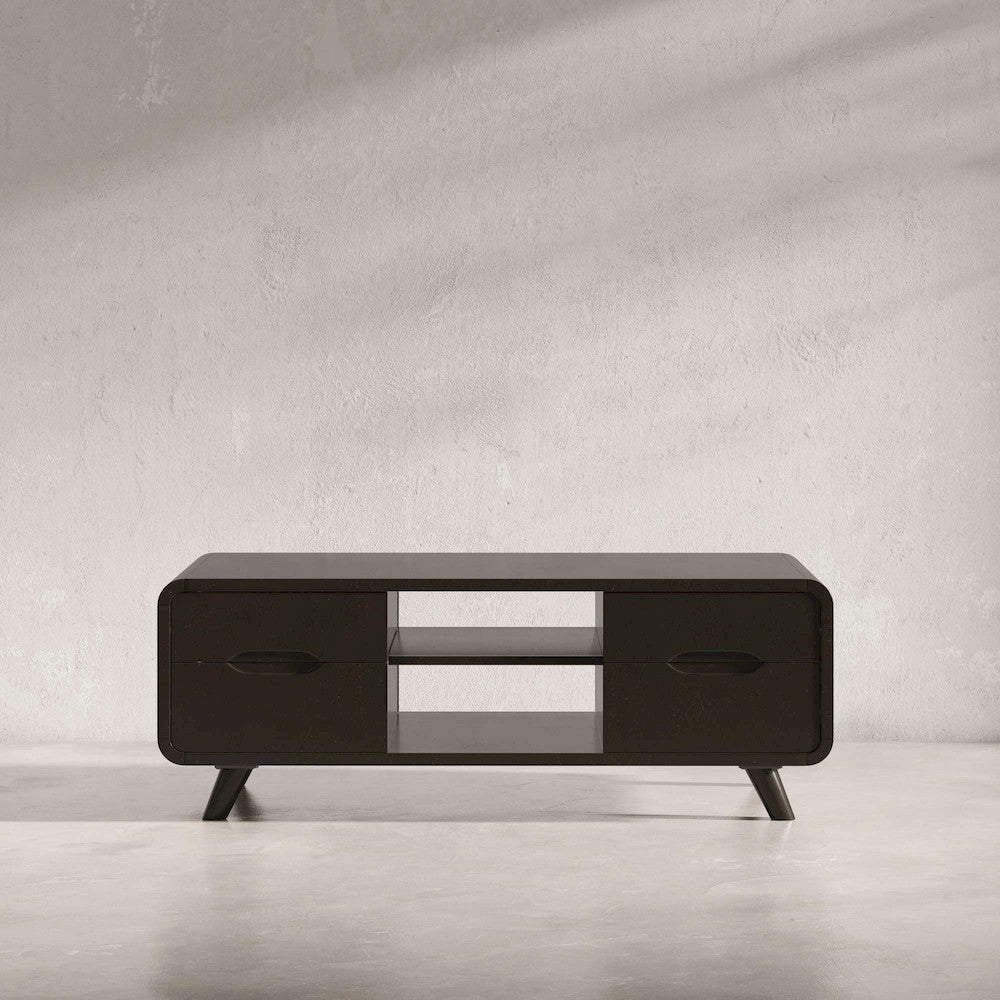 Jofran - Marlowe Mid-Century Modern 48in Curved Coffee Table with Storage Drawers, Dark Brown - 2240-5 view 4