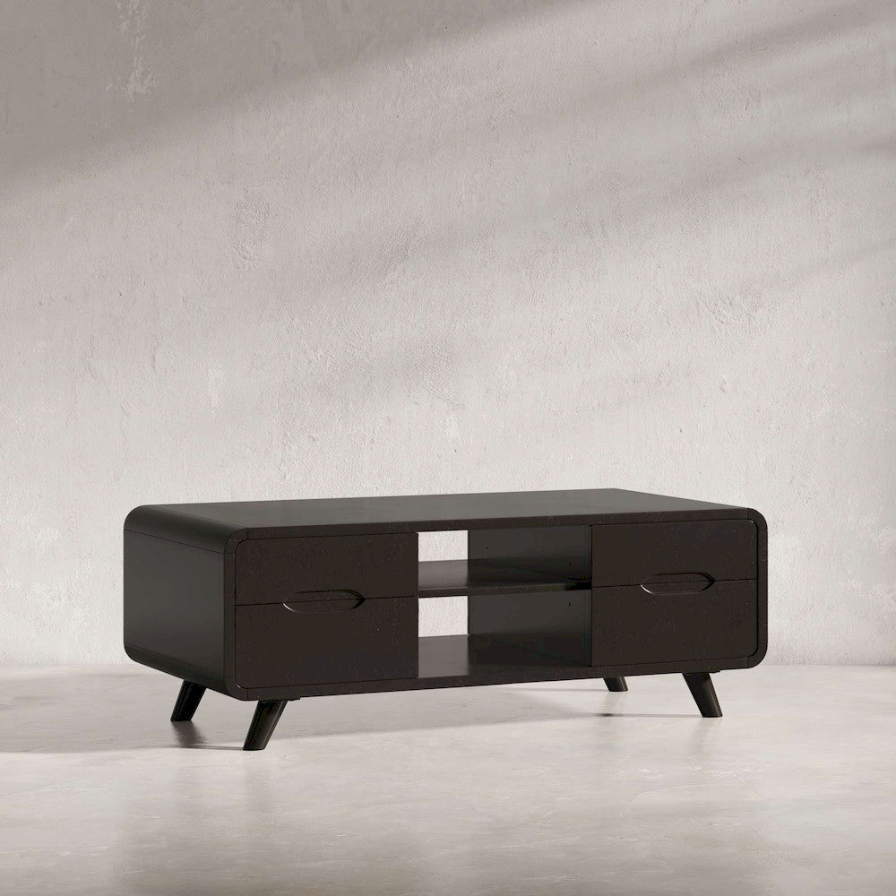 Jofran - Marlowe Mid-Century Modern 48in Curved Coffee Table with Storage Drawers, Dark Brown - 2240-5 view 5