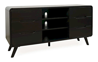Jofran - Marlowe Mid-Century Modern 64in Curved Media Console TV Stand with Tapered Legs and Storage Drawers, Dark Brown - 2242-64 view 2