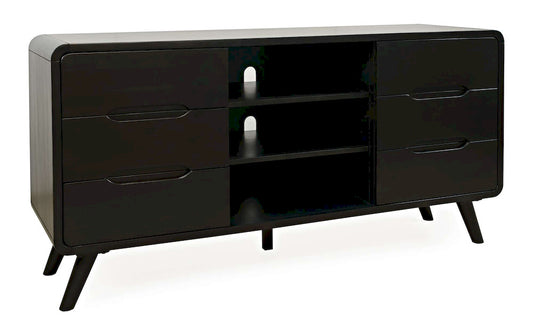 Jofran - Marlowe Mid-Century Modern 64in Curved Media Console TV Stand with Tapered Legs and Storage Drawers, Dark Brown - 2242-64 view 2