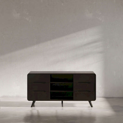 Jofran - Marlowe Mid-Century Modern 64in Curved Media Console TV Stand with Tapered Legs and Storage Drawers, Dark Brown - 2242-64 view 4