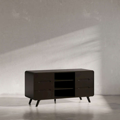 Jofran - Marlowe Mid-Century Modern 64in Curved Media Console TV Stand with Tapered Legs and Storage Drawers, Dark Brown - 2242-64 view 5