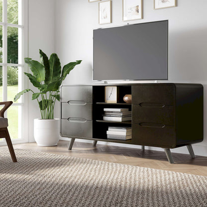 Jofran - Marlowe Mid-Century Modern 64in Curved Media Console TV Stand with Tapered Legs and Storage Drawers, Dark Brown - 2242-64 view 10