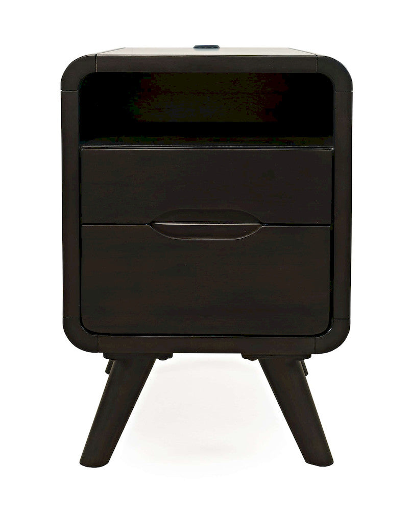 Jofran - Marlowe Mid-Century Modern USB Charging Curved Chairside End Table with Storage Drawers, Dark Brown - 2240-8 view 1